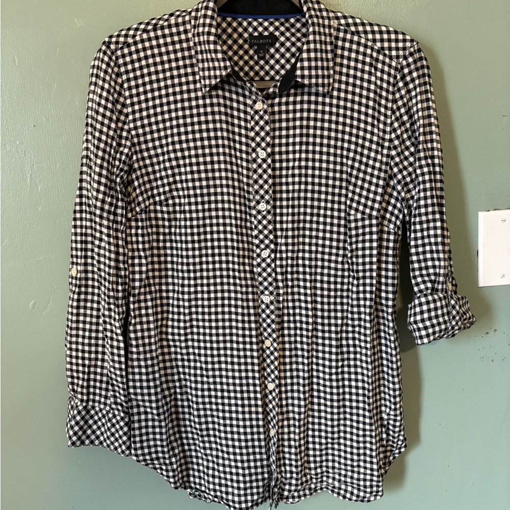 Talbots Black and White Gingham Button Down Shirt